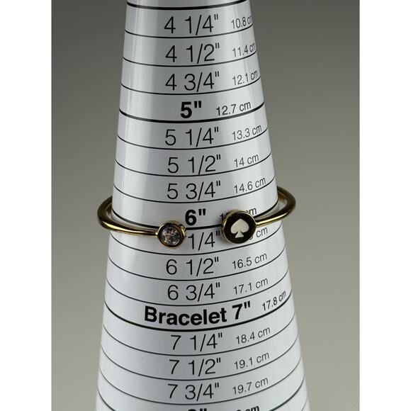 Kate Spade Spot the Spot Logo Open Hinged Cuff Bangle Gold Tone Bracelet - Picture 5 of 7